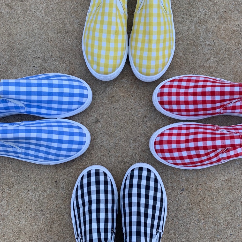 CLEARANCE Red gingham check slip on shoes